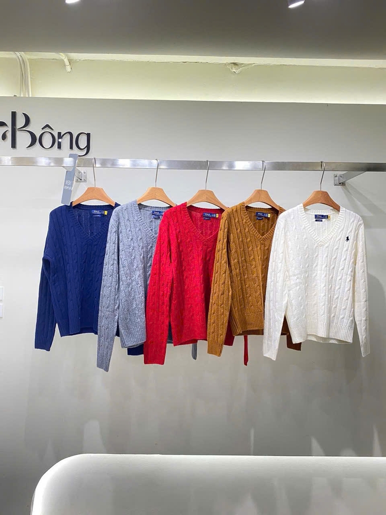 Áo len Polo Cổ V vặn thừng 5 màu