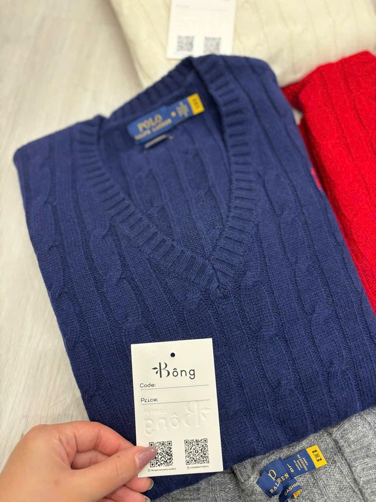 Áo len Polo Cổ V vặn thừng 5 màu