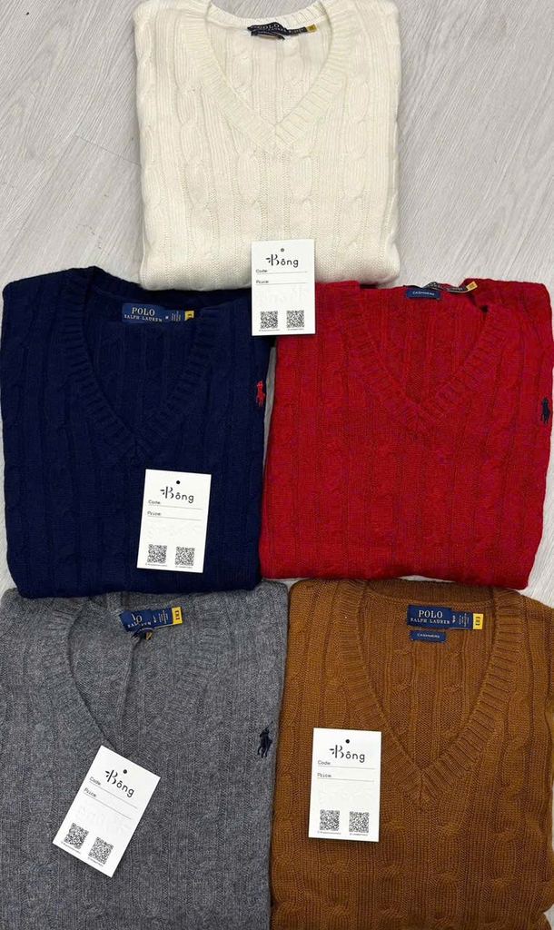 Áo len Polo Cổ V vặn thừng 5 màu