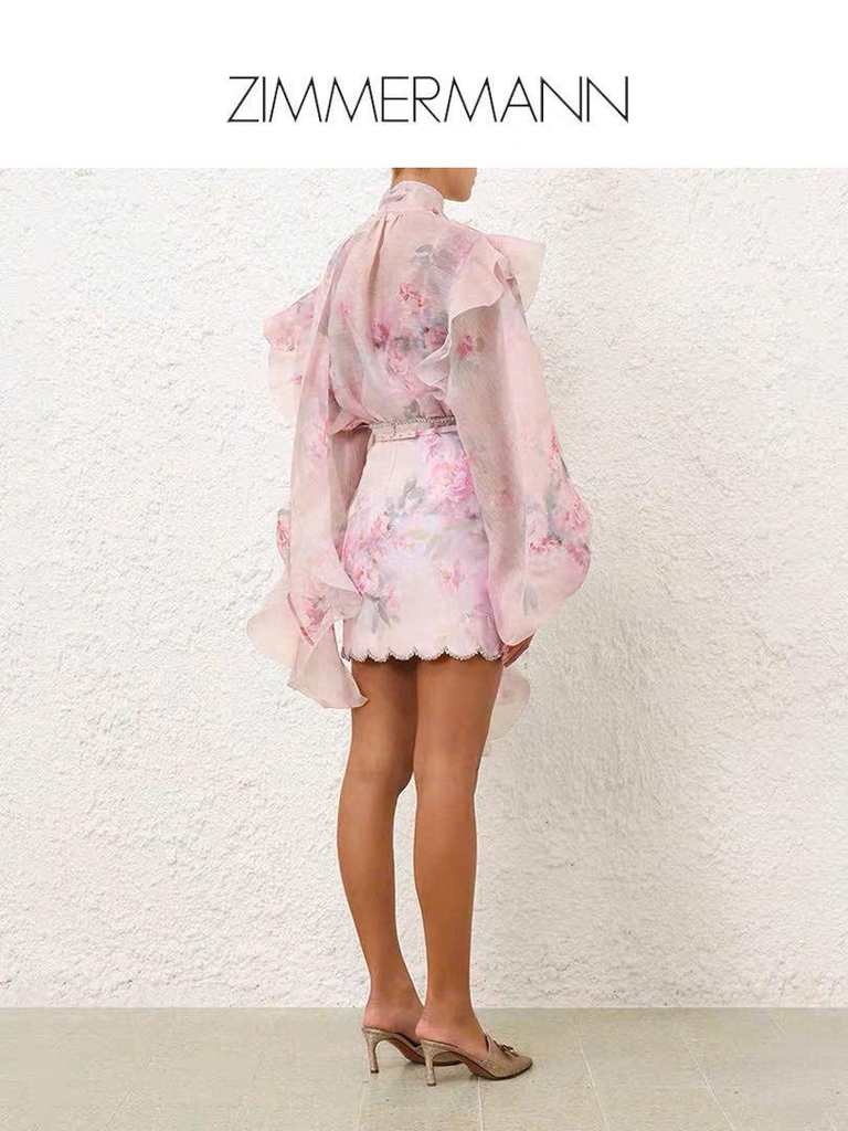 Áo lụa Zimmermann hoạ tiết hoa hồng dây nơ dài (tách set)