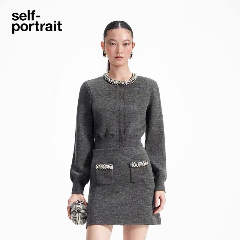 Chân váy len Sel-Portrait viền đá dáng mini (set 2pcs không tách)