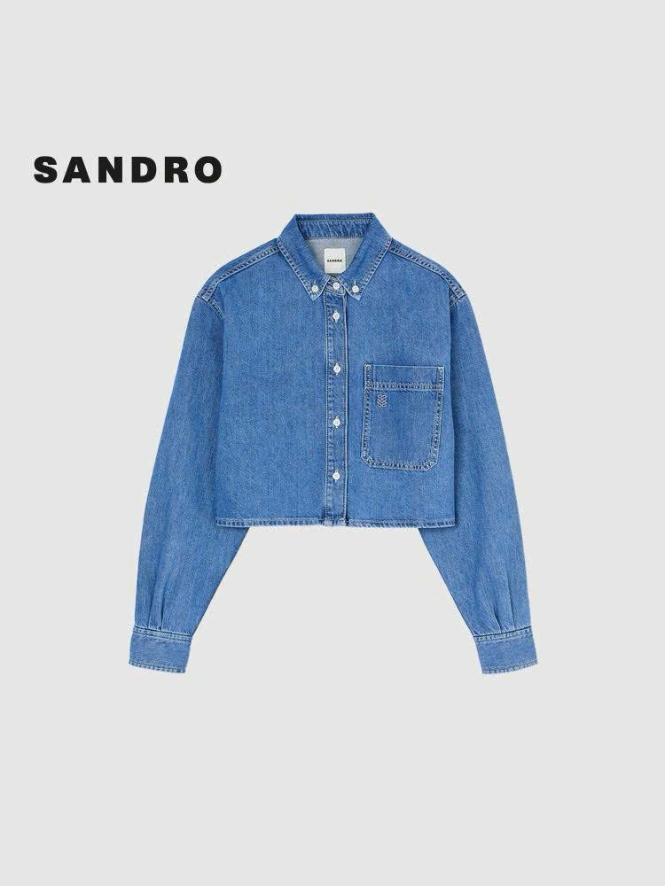 Áo denim Croptop Sandro cổ đức