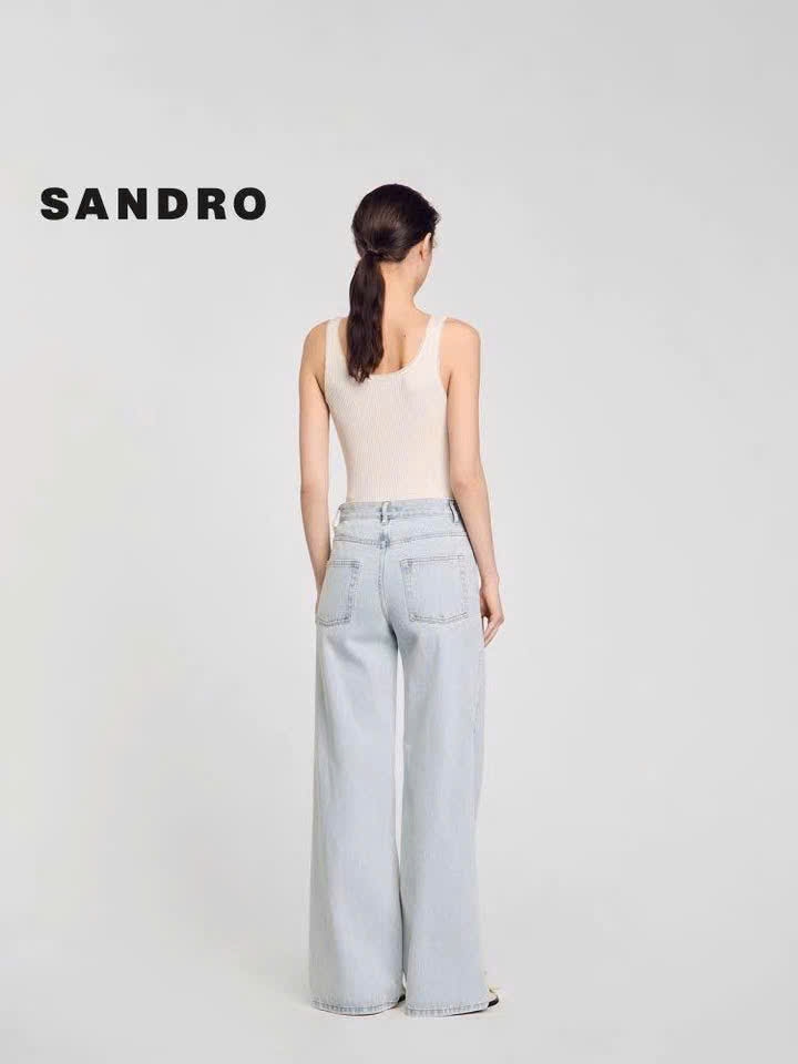 Quần denim Sandro suông bling đá lượn sóng (3pcs tách set)