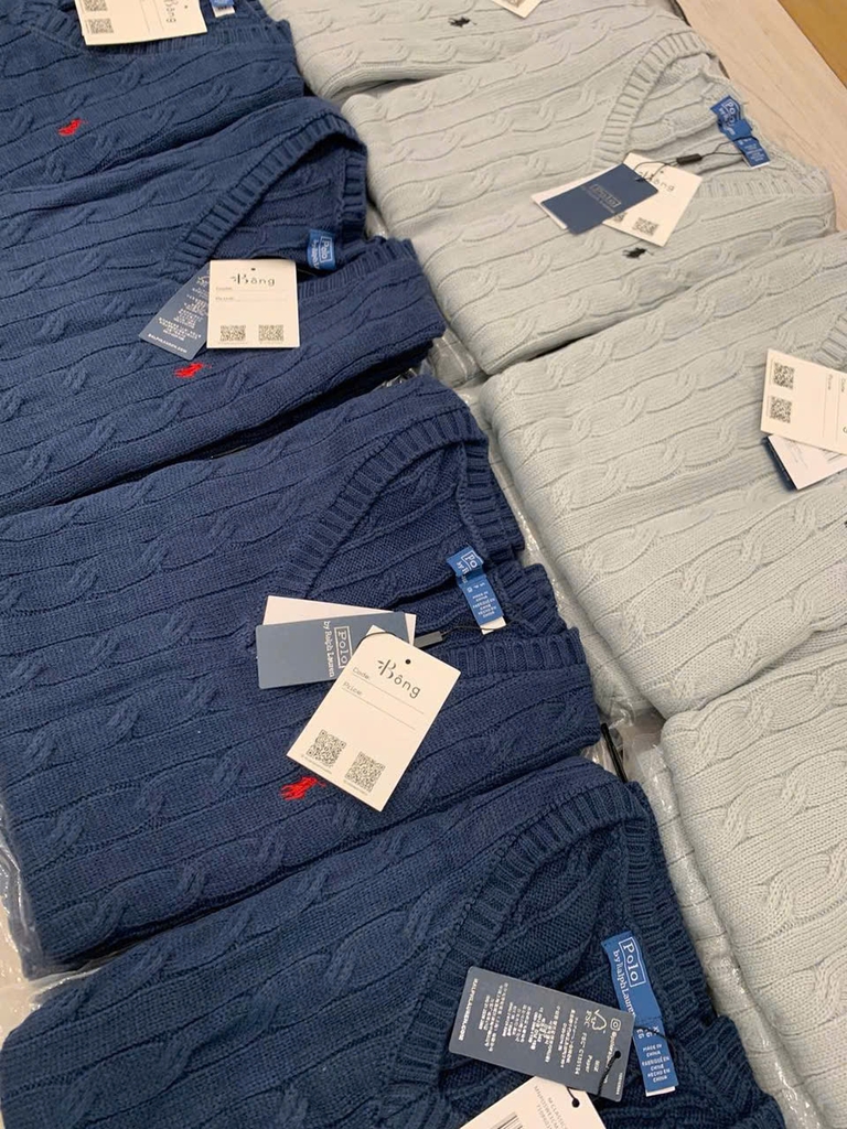 Áo gilett len Polo RL cổ V vặn thừng 2 màu