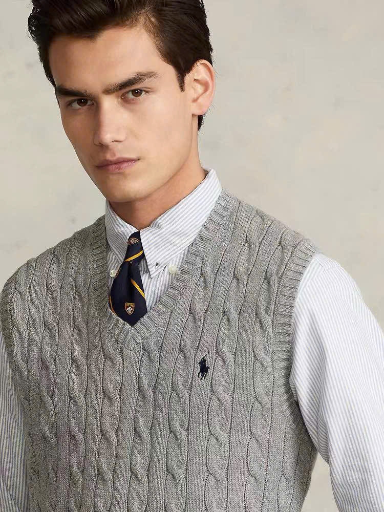 Áo gilett len Polo RL cổ V vặn thừng 2 màu