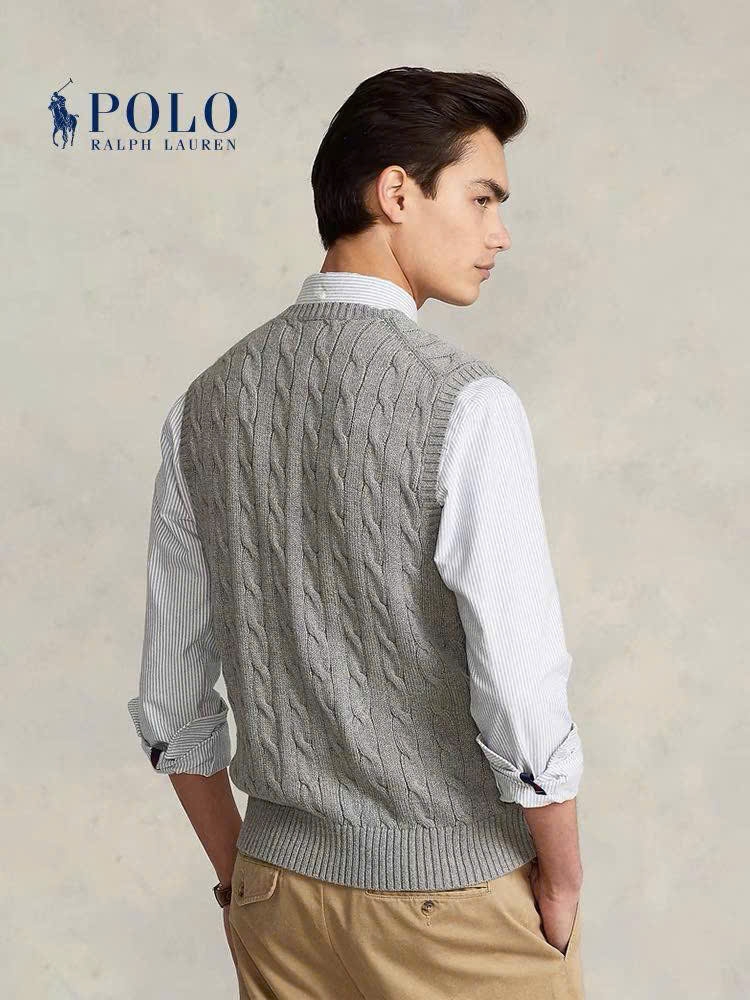 Áo gilett len Polo RL cổ V vặn thừng 2 màu