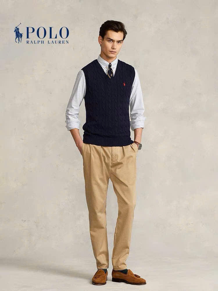 Áo gilett len Polo RL cổ V vặn thừng 2 màu