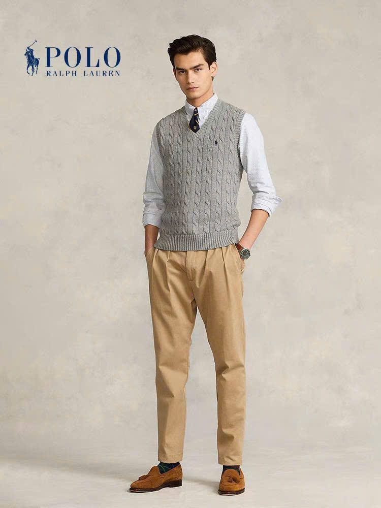 Áo gilett len Polo RL cổ V vặn thừng 2 màu