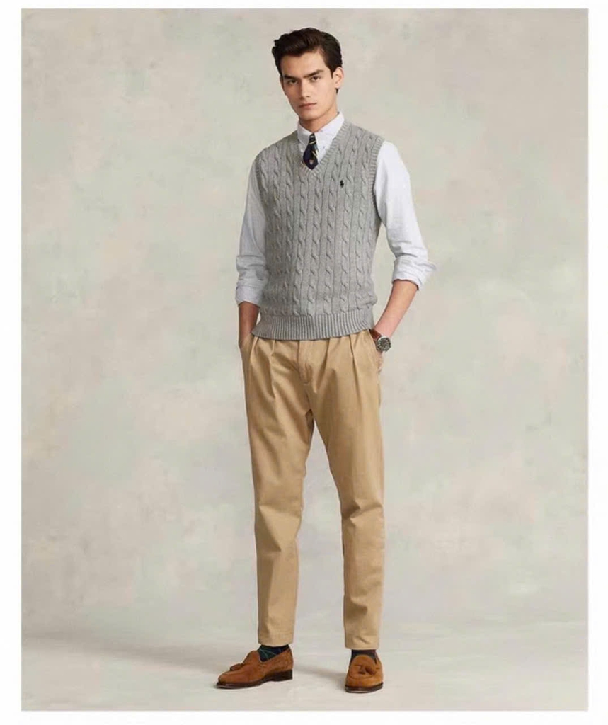 Áo gilett len Polo RL cổ V vặn thừng 2 màu