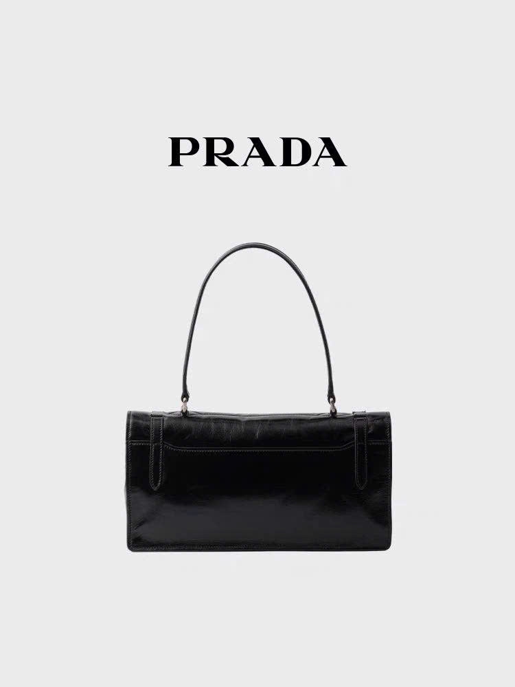 Túi Prada da trơn chữ nhật logo trắng