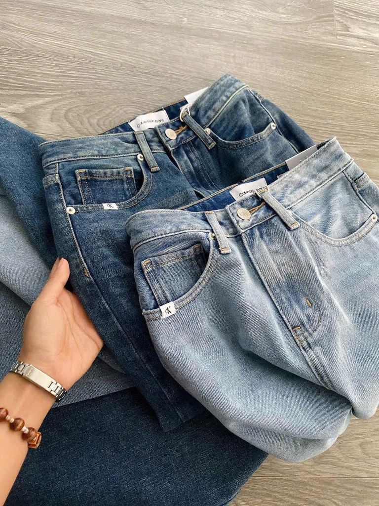 Quần denim CK dáng suông 2 màu