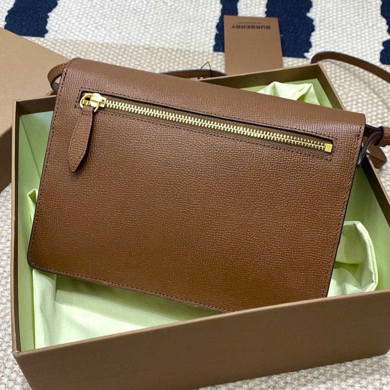 Túi BBR đeo chéo da cải canvas kẻ nâu Sz24x17