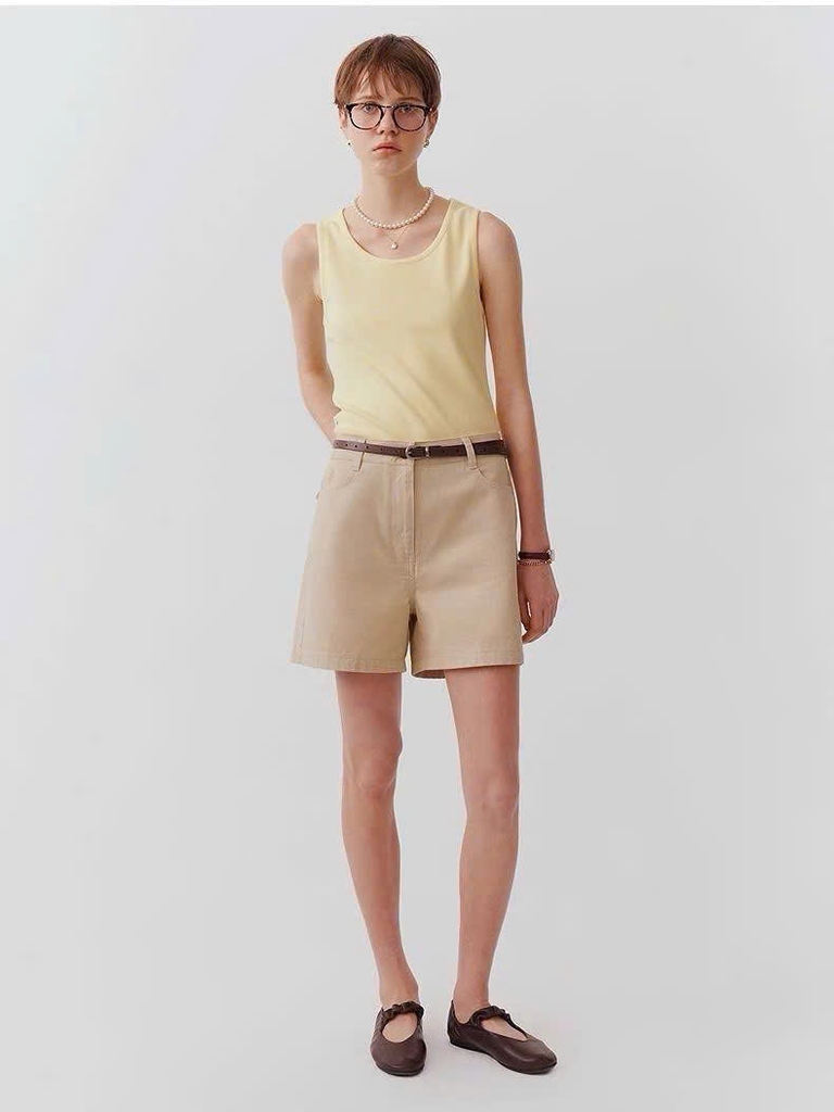 Quần short khaki CK màu beirge kèm belt co giãn 4 chiều