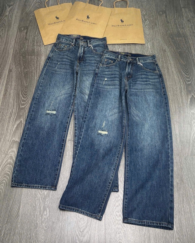 Quần jeans suông Polo RL rách gối