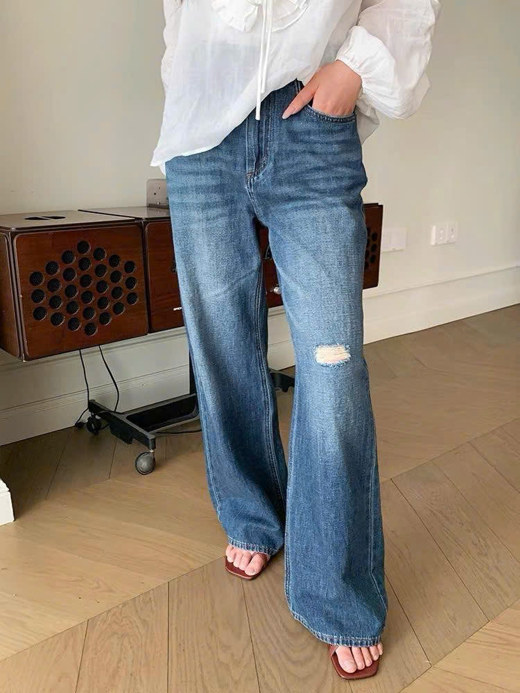 Quần jeans suông Polo RL rách gối