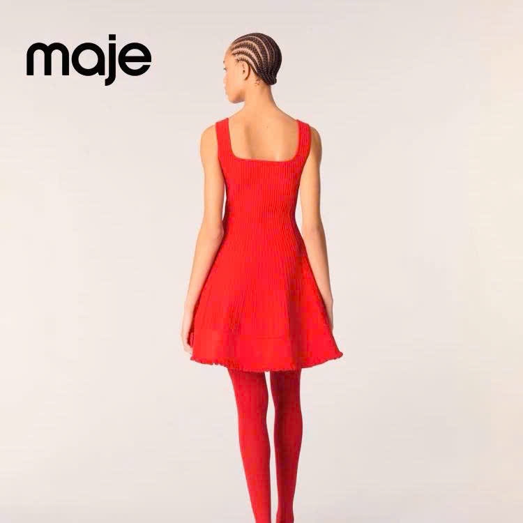 Váy dệt kim Maje đỏ dáng A xoè