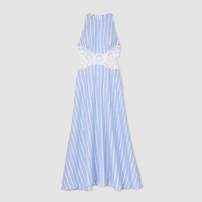 Đầm maxi kẻ sọc phối ren