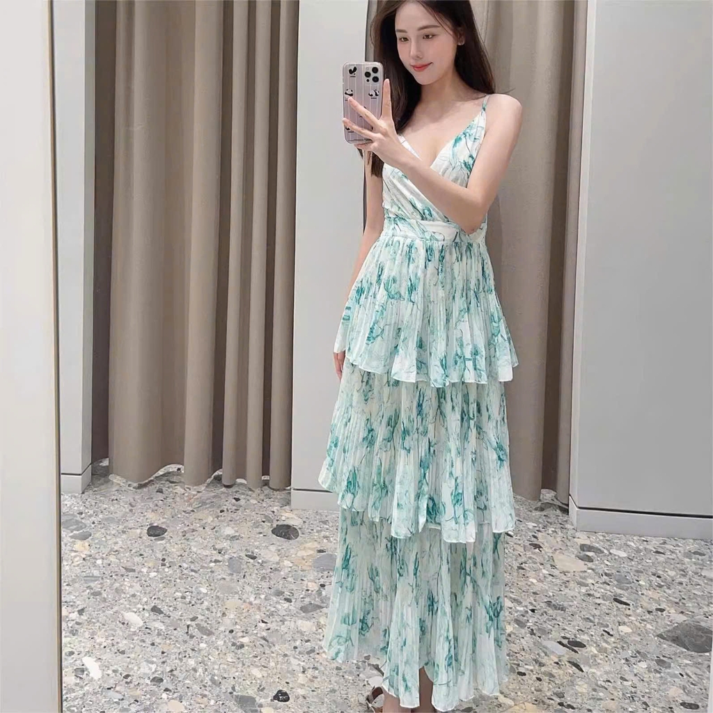 Đầm dài maxi xếp tầng in họa tiết