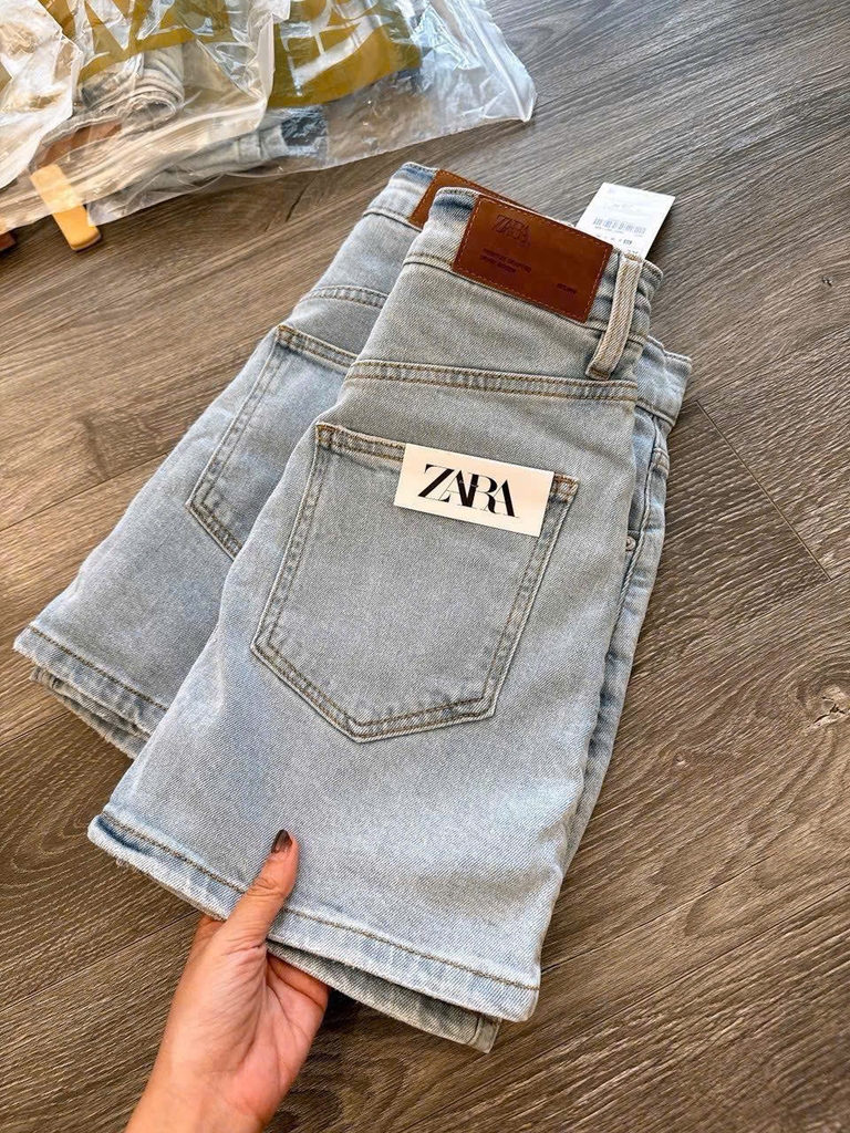 Short váy denim Zara màu nhạt co giãn 4 chiều