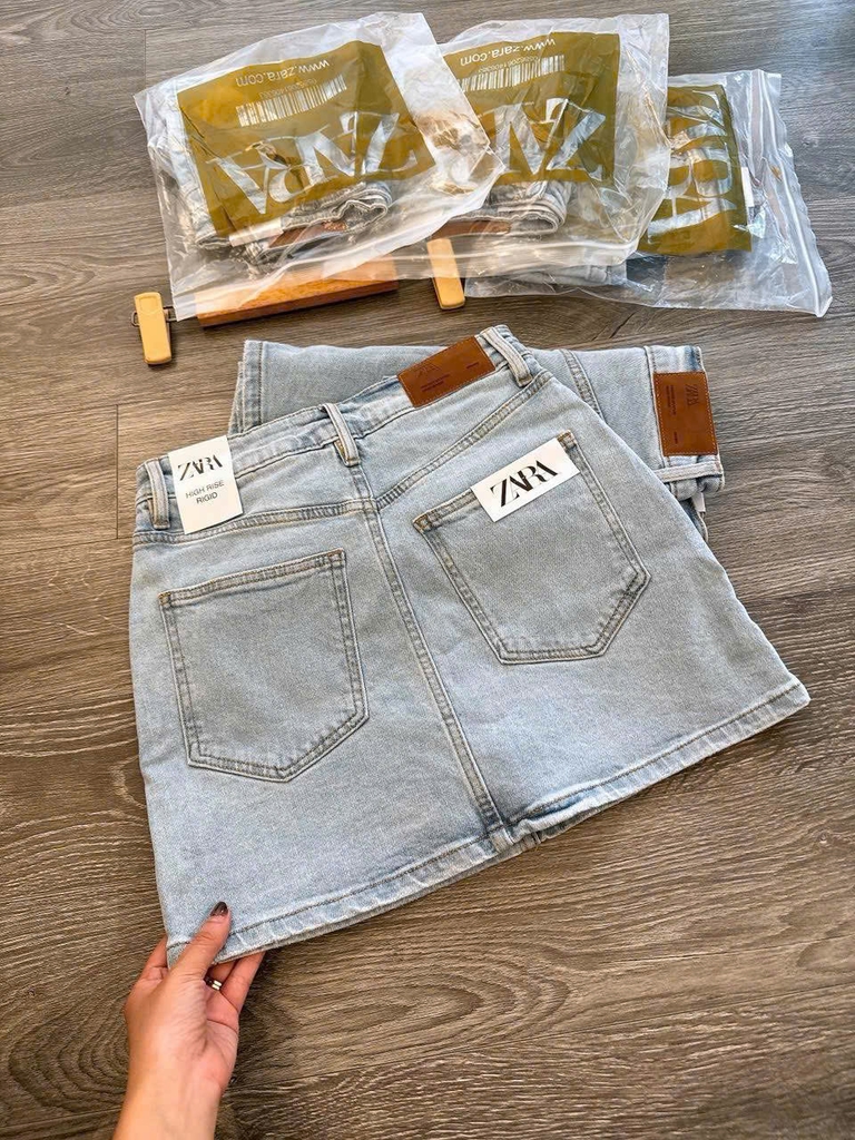 Short váy denim Zara màu nhạt co giãn 4 chiều