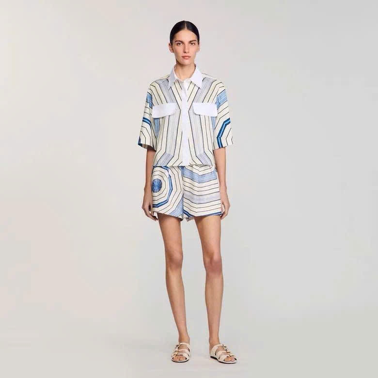 Set Sandro lụa họa tiết mạng nhện Áo + Quần short