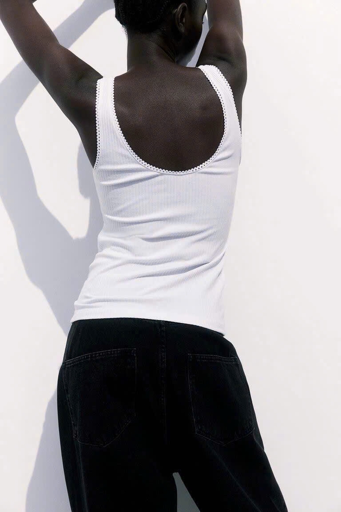 Áo thun tăm H&M viền ren 4 màu