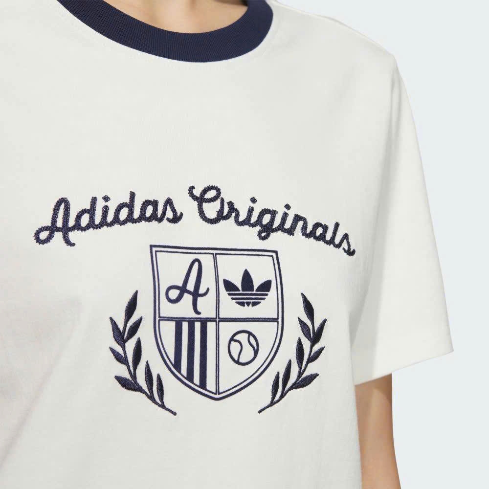 Tshirt ADIDAS trắng thêu ren chỉ đen