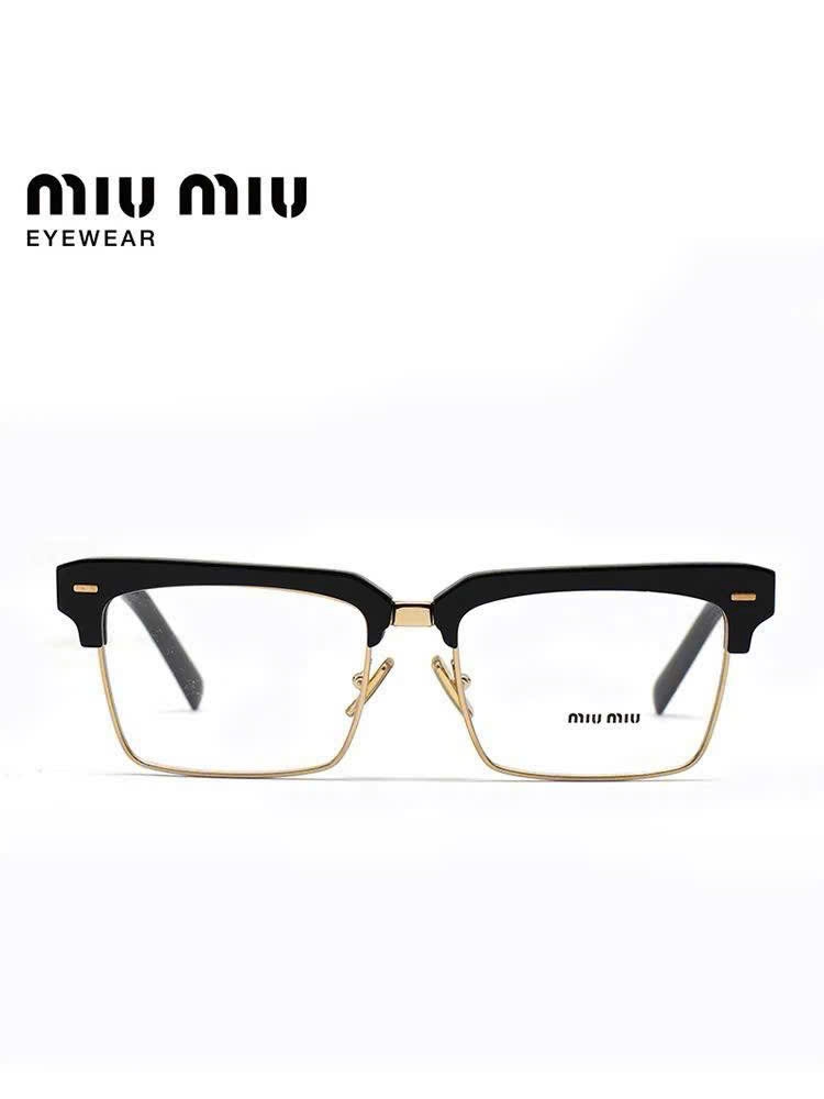 Kính Miumiu gọng vuông mắt đen viền vàng Sz54