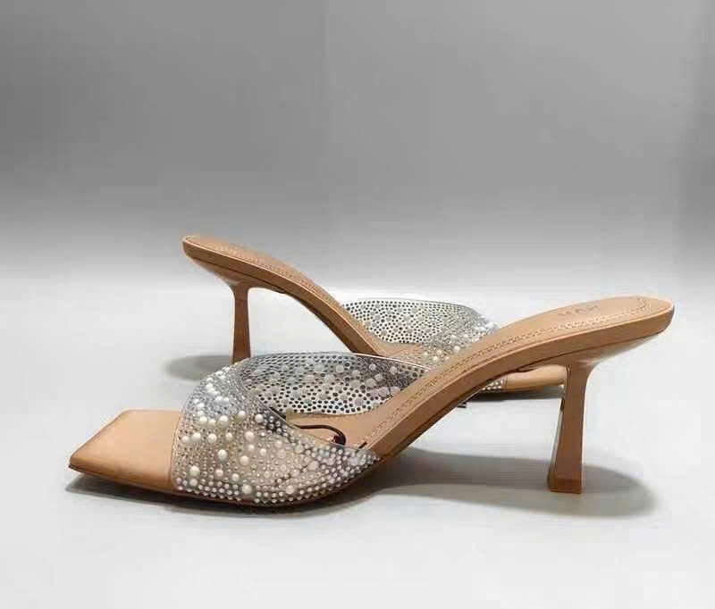 Guốc Zara quai trong bling nhũ bạc