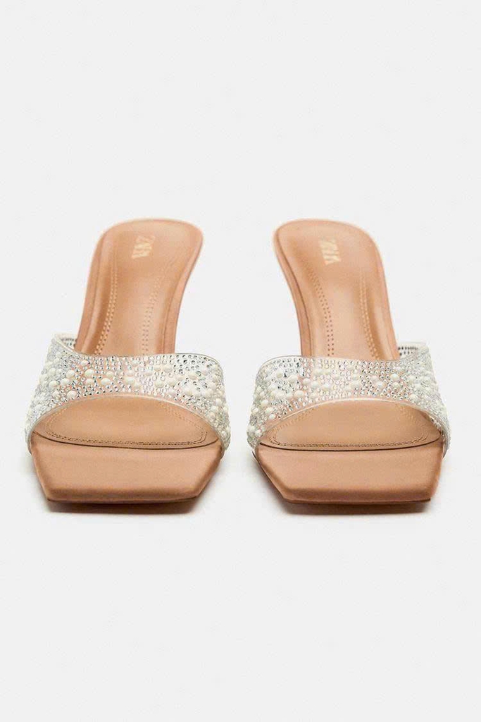 Guốc Zara quai trong bling nhũ bạc