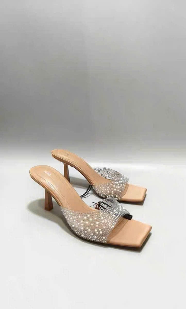 Guốc Zara quai trong bling nhũ bạc