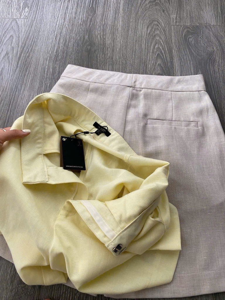 Quần short Massimo Dutti linen cạp cao 2 màu