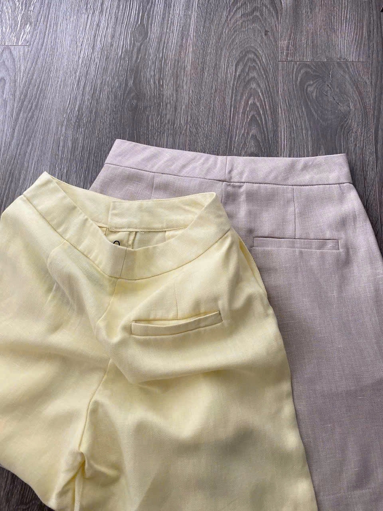 Quần short Massimo Dutti linen cạp cao 2 màu