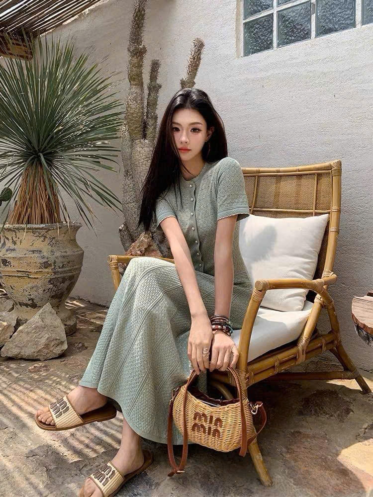 Váy Sandro maxi màu xanh ánh kim tuyến