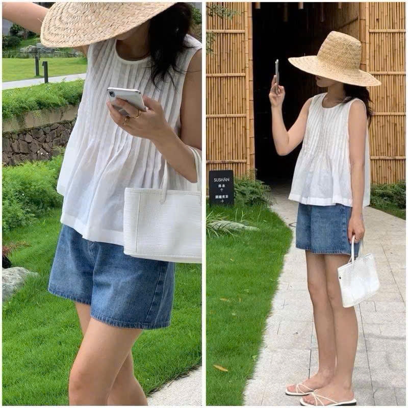 Top lụa đũi trắng Massimo Dutti dư xịn sát sách ly chìm