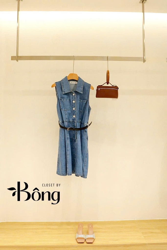 Váy jeans Self Portrait khuy đá kèm belt