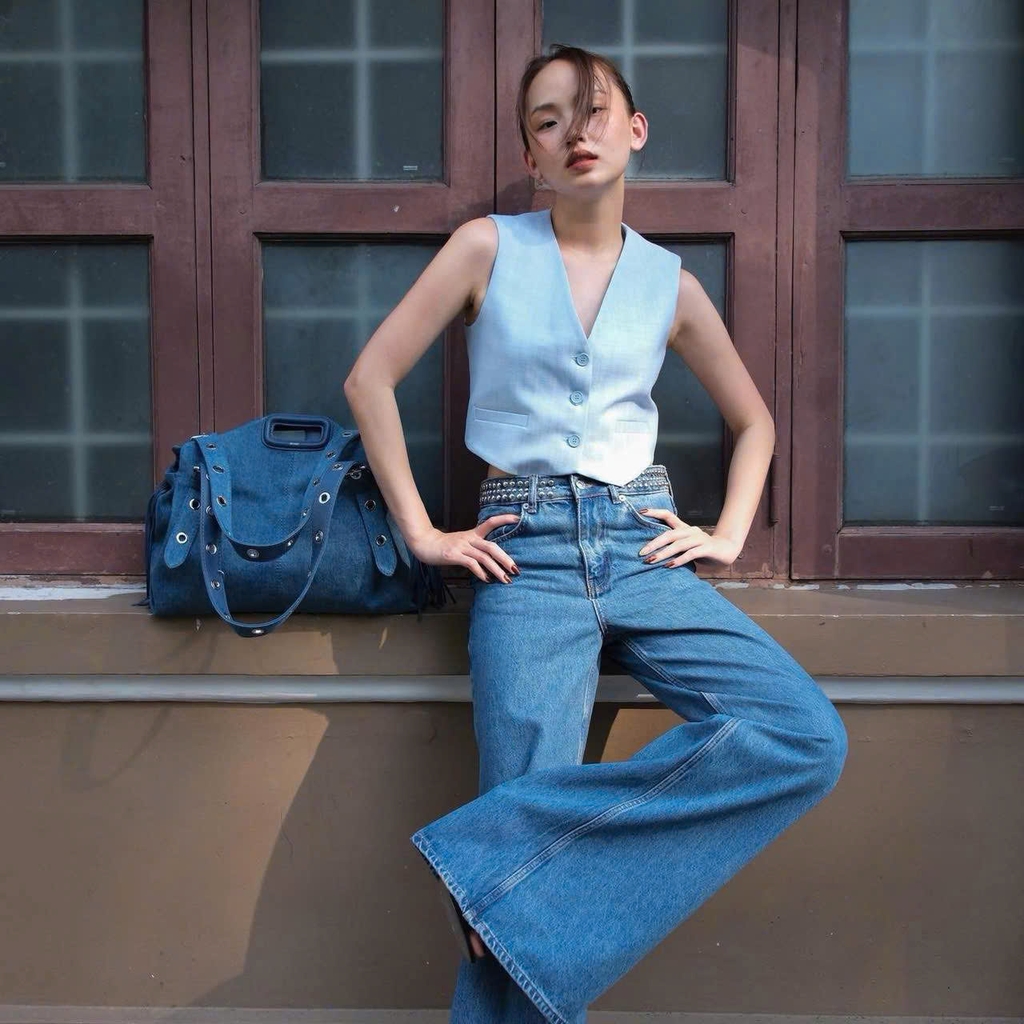 Quần suông Maje cạp đính bling tán