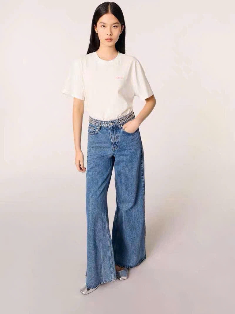 Quần suông Maje cạp đính bling tán