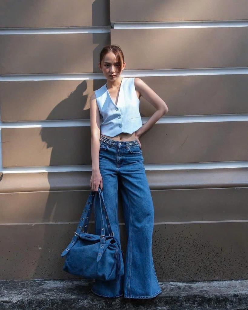 Quần suông Maje cạp đính bling tán