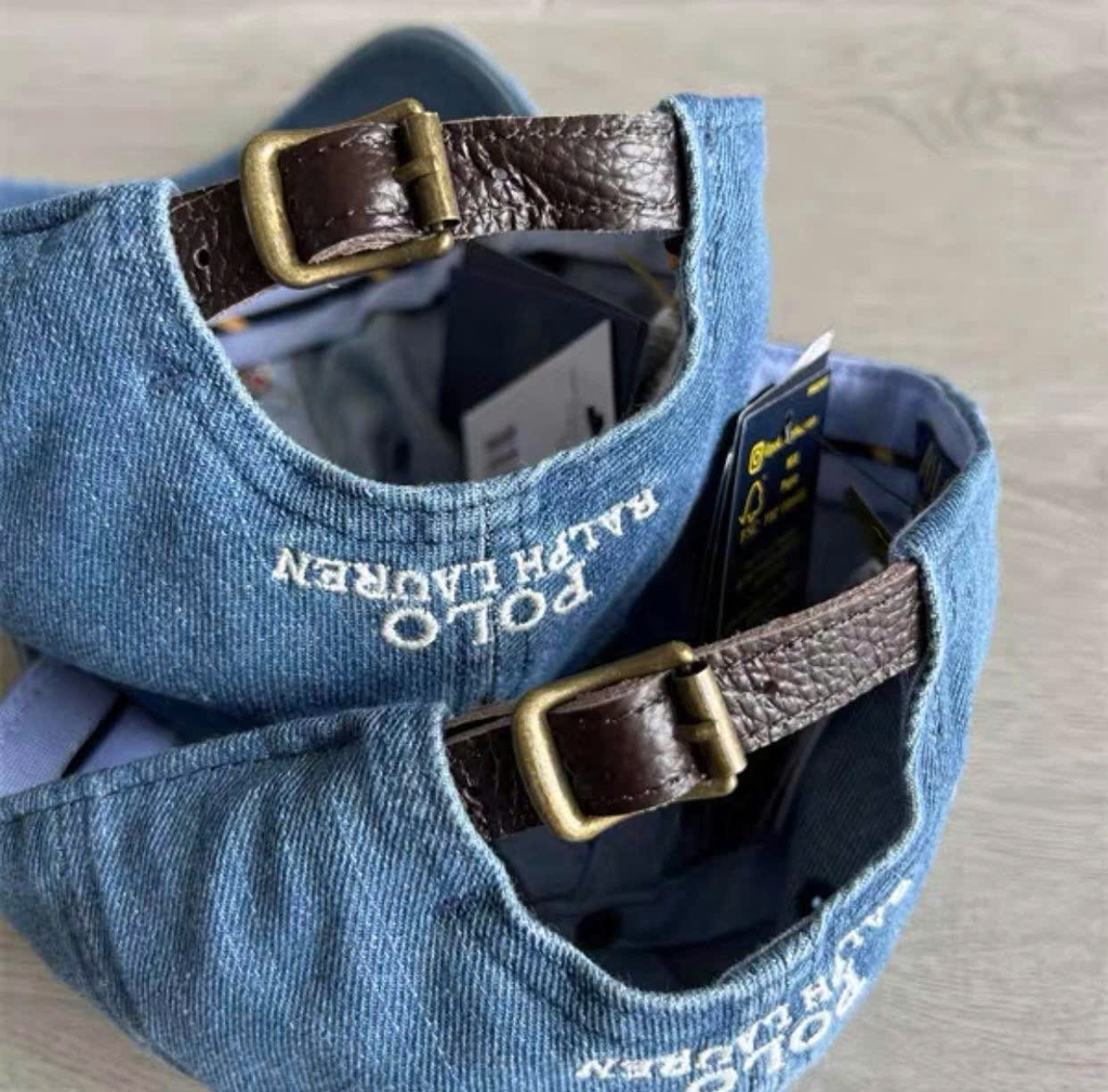 Mũ ball-cap Polo denim ogo ngựa trắng