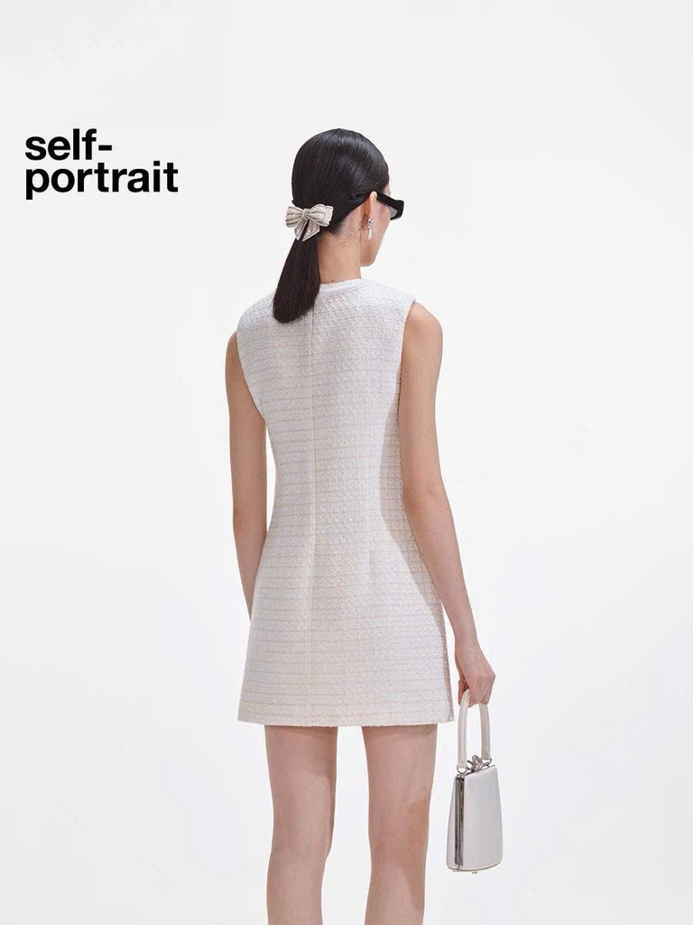 Váy dạ Sel-Portrait sát nách nơ ngọc trai trắng