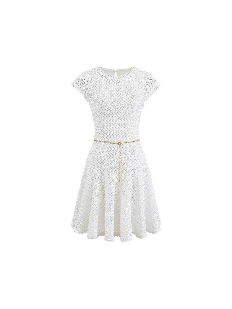 Váy len lưới Maje trắng kèm belt xích dáng A lửng