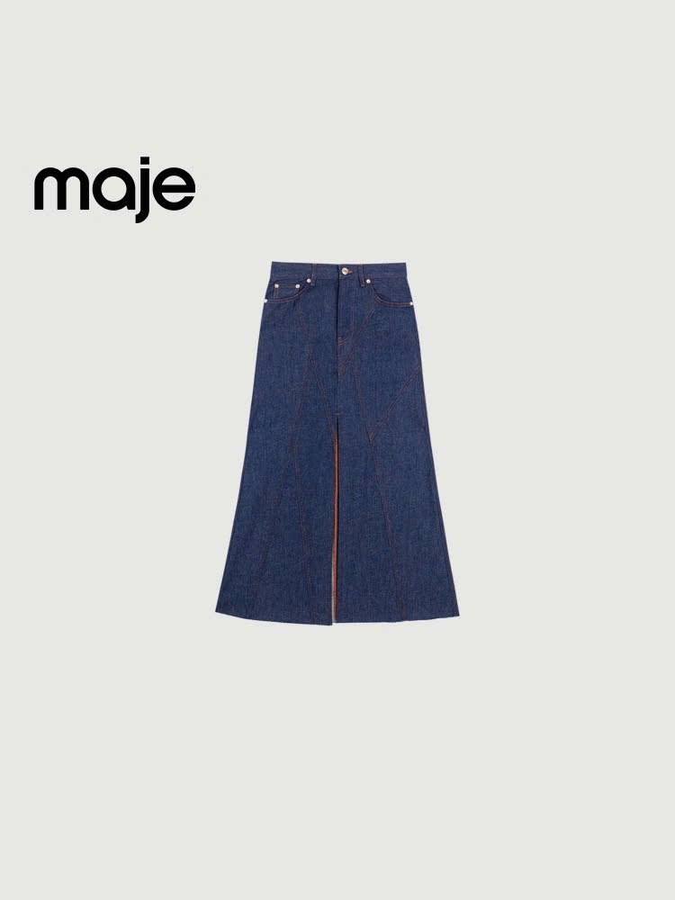 Chân váy Maje dài jeans Denim xẻ trước