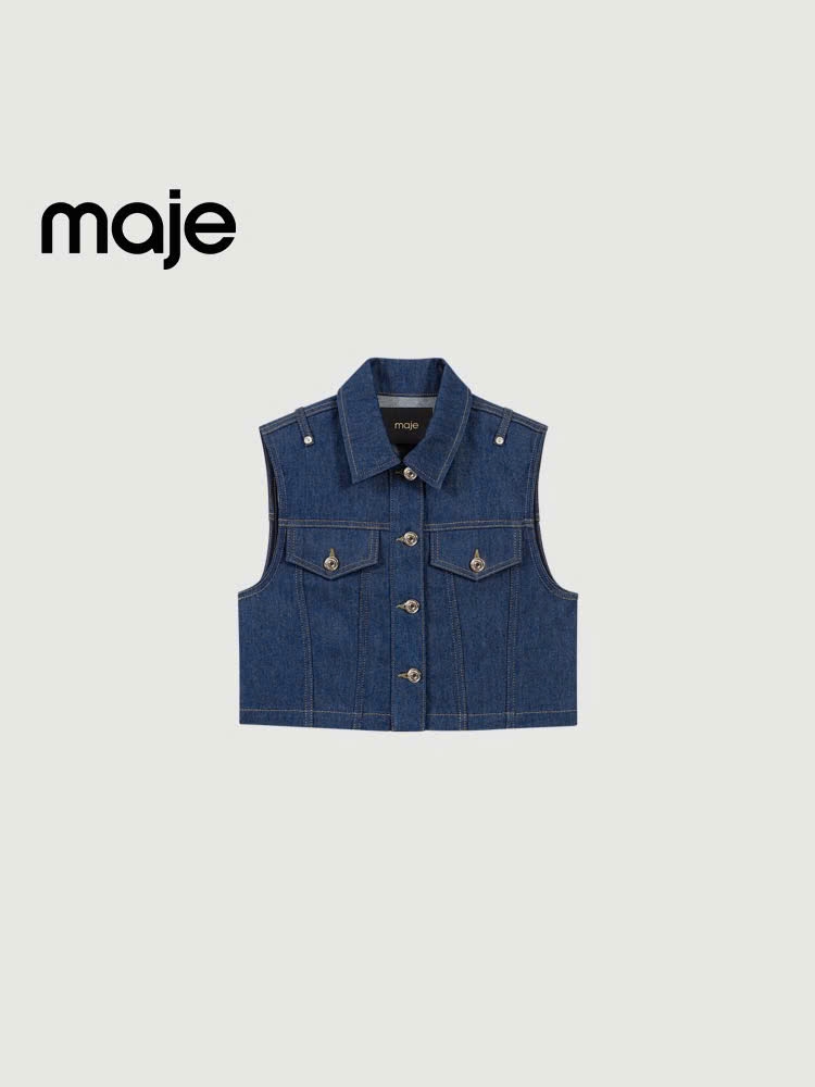 Áo khoác Maje denim không tay dáng ngắn