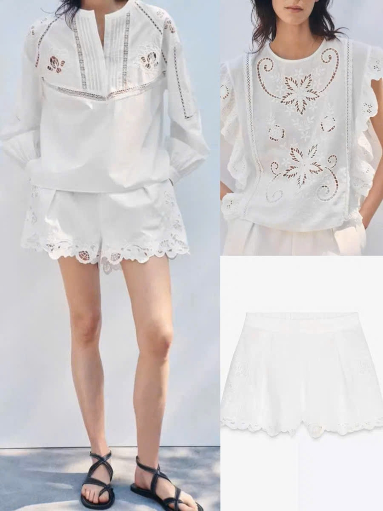 Set Zara ren dập trắng Áo sát nách