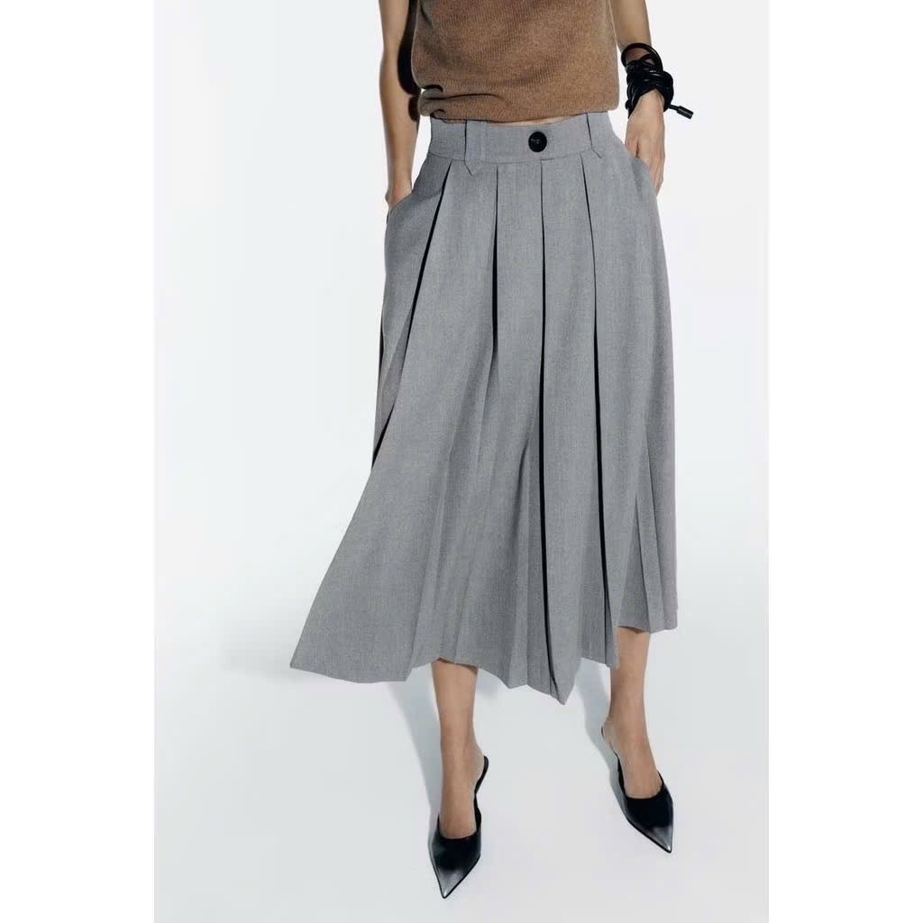 Chân váy midi xếp ly Massimo Dutti