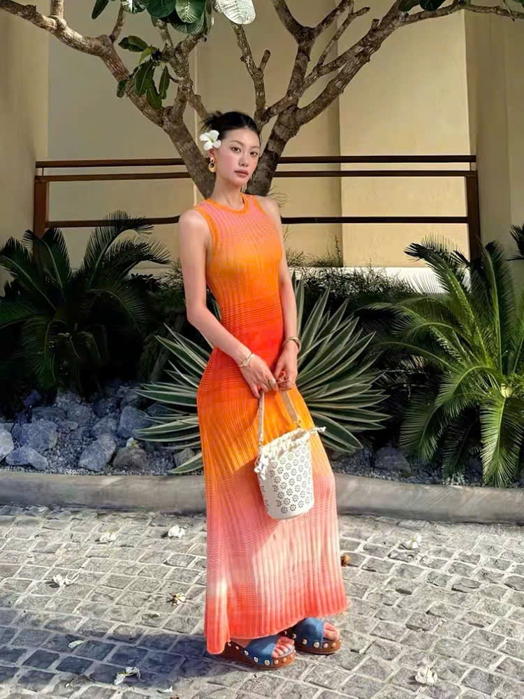 ĐẦM DÀI MAXI KHÔNG TAY DỆT KIM