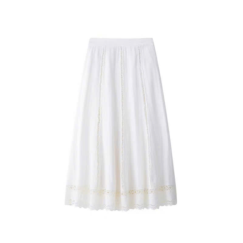 Chân váy midi Zara đũi trắng ren 3D