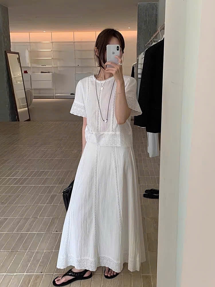 Chân váy midi Zara đũi trắng ren 3D