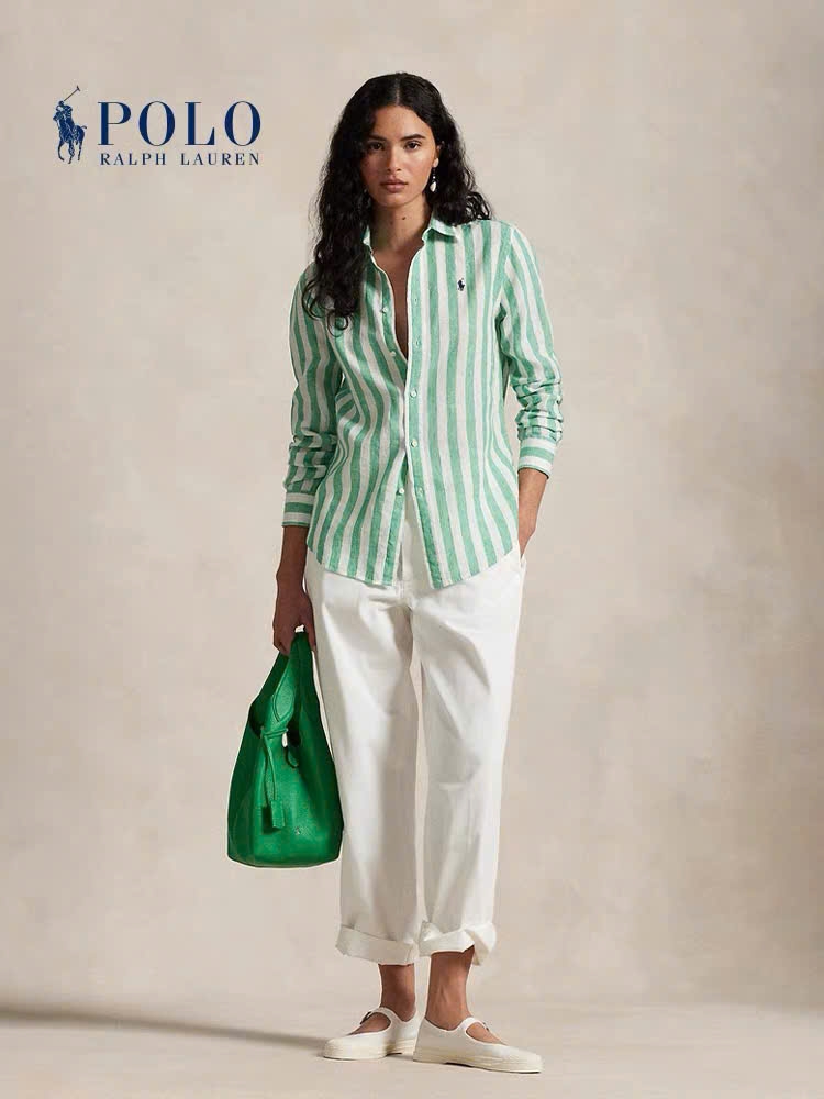 POLO RALPH LAUREN - ÁO SƠ MI VẢI LANH SỌC CỔ ĐIỂN